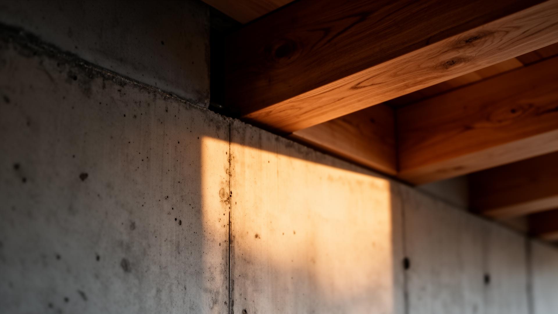 Concrete and oak timber at golden hour on a custom home build